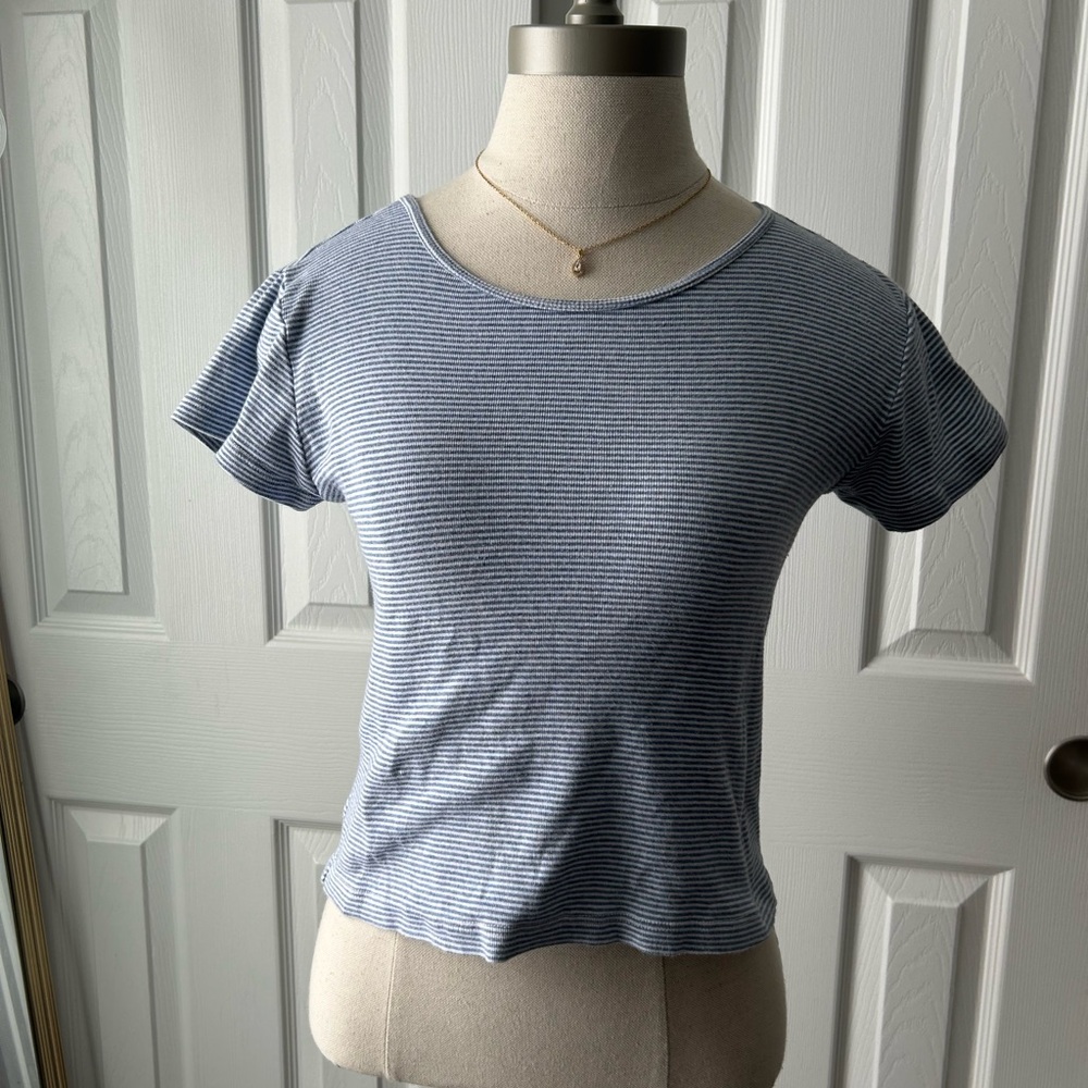 Brandy Melville Navy Striped Short Sleeve Top